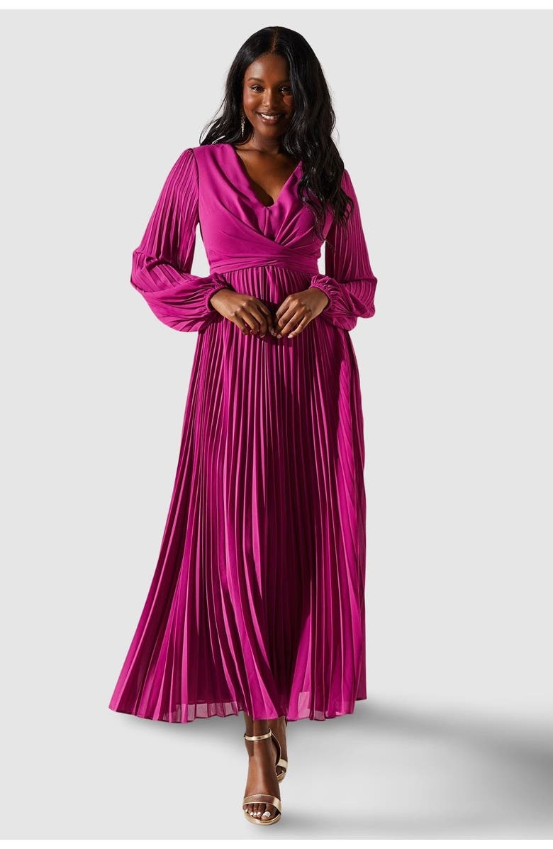 Coast Pleated Wrap Front Dress, Main, color, Magenta