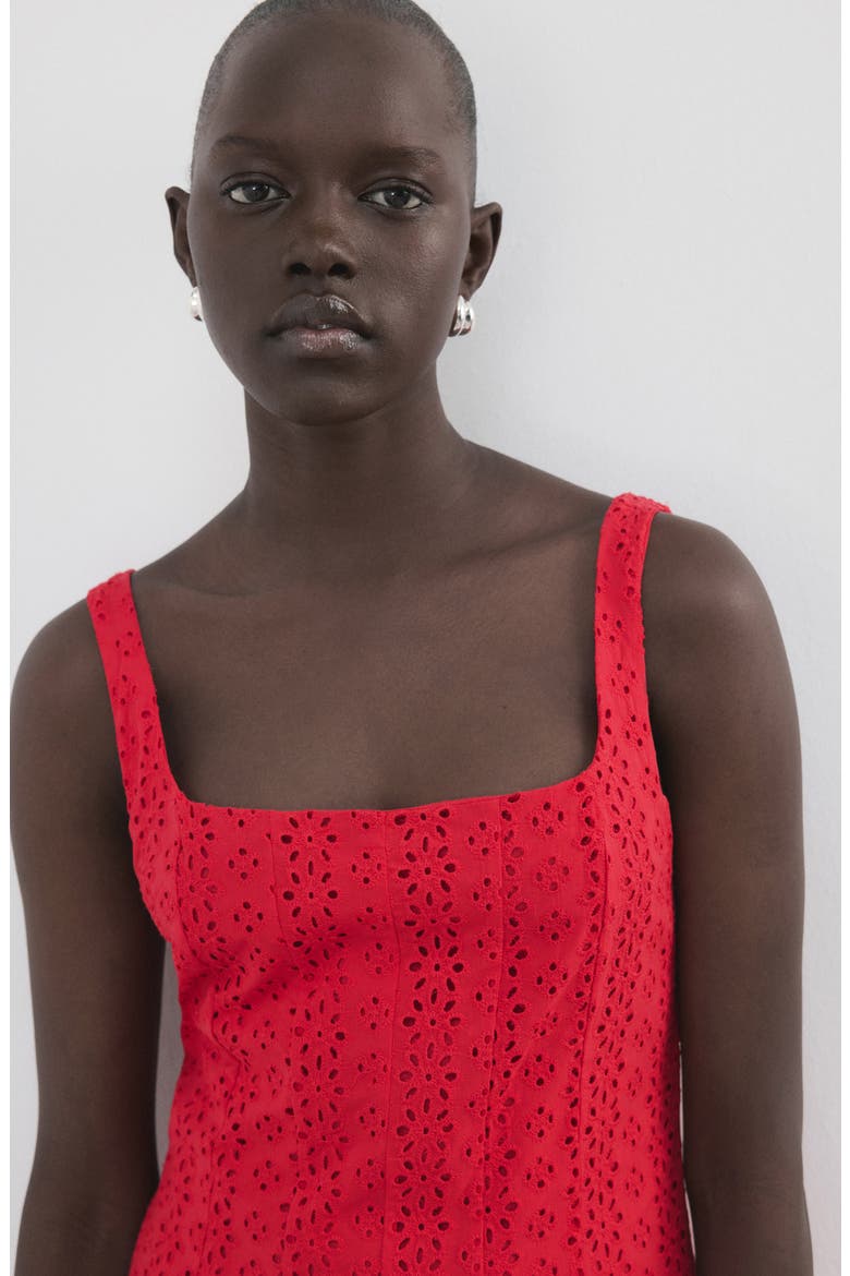 Square Neck Cotton Eyelet Dress, Alternate, color, RED