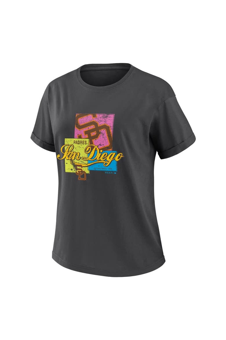 Women's WEAR by Erin Andrews Charcoal San Diego Padres Domestic Box Color Boyfriend T-Shirt, Alternate, color, Charcoal