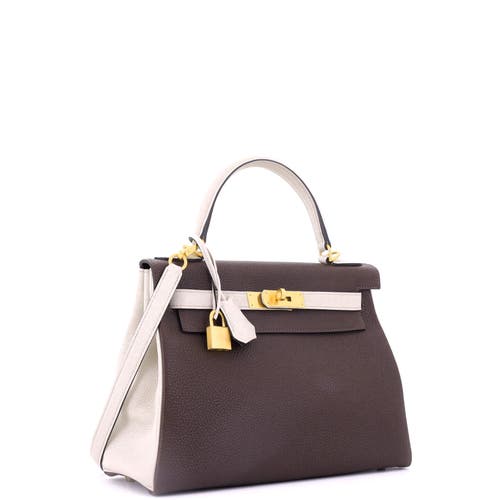 Pre-owned Hermes Hermes Kelly Handbag Bicolor Togo With Brushed Gold Hardware 28 In Brown