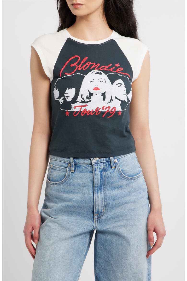 Blondie Tour 79 Graphic Raglan Tank, Main, color, VINTAGE BLACK COMBO
