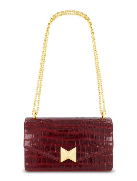 Gold Plated Hardware Crocodile Leather Shoulder Bag