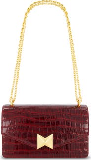 Mac Duggal Gold Plated Hardware Crocodile Leather Shoulder Bag