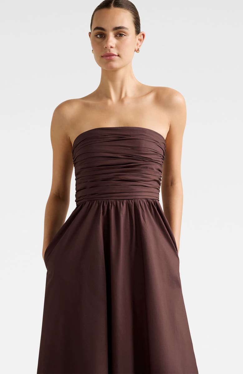 Ever New Siara Strapless Ruched Midi Dress, Alternate, color, Chocolate
