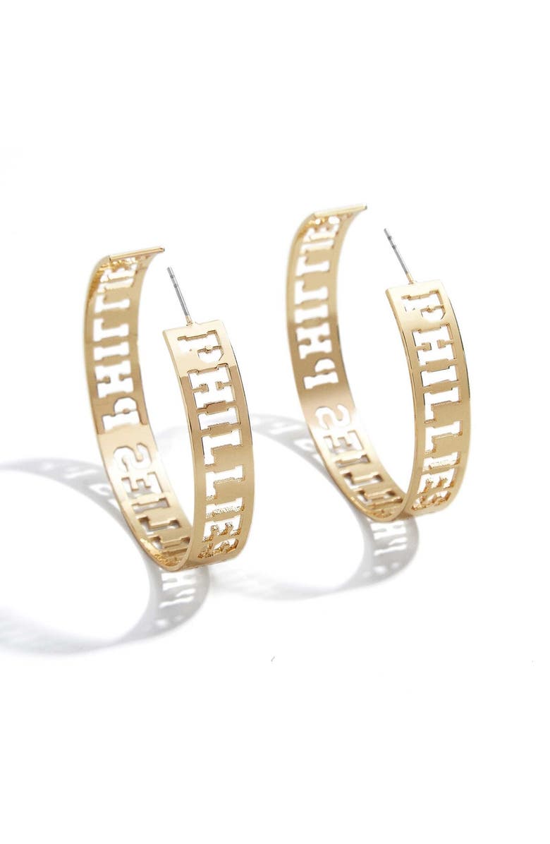 WEAR by Erin Andrews x Baublebar Philadelphia Phillies Large Cutout Hoop Earrings, Main, color, 