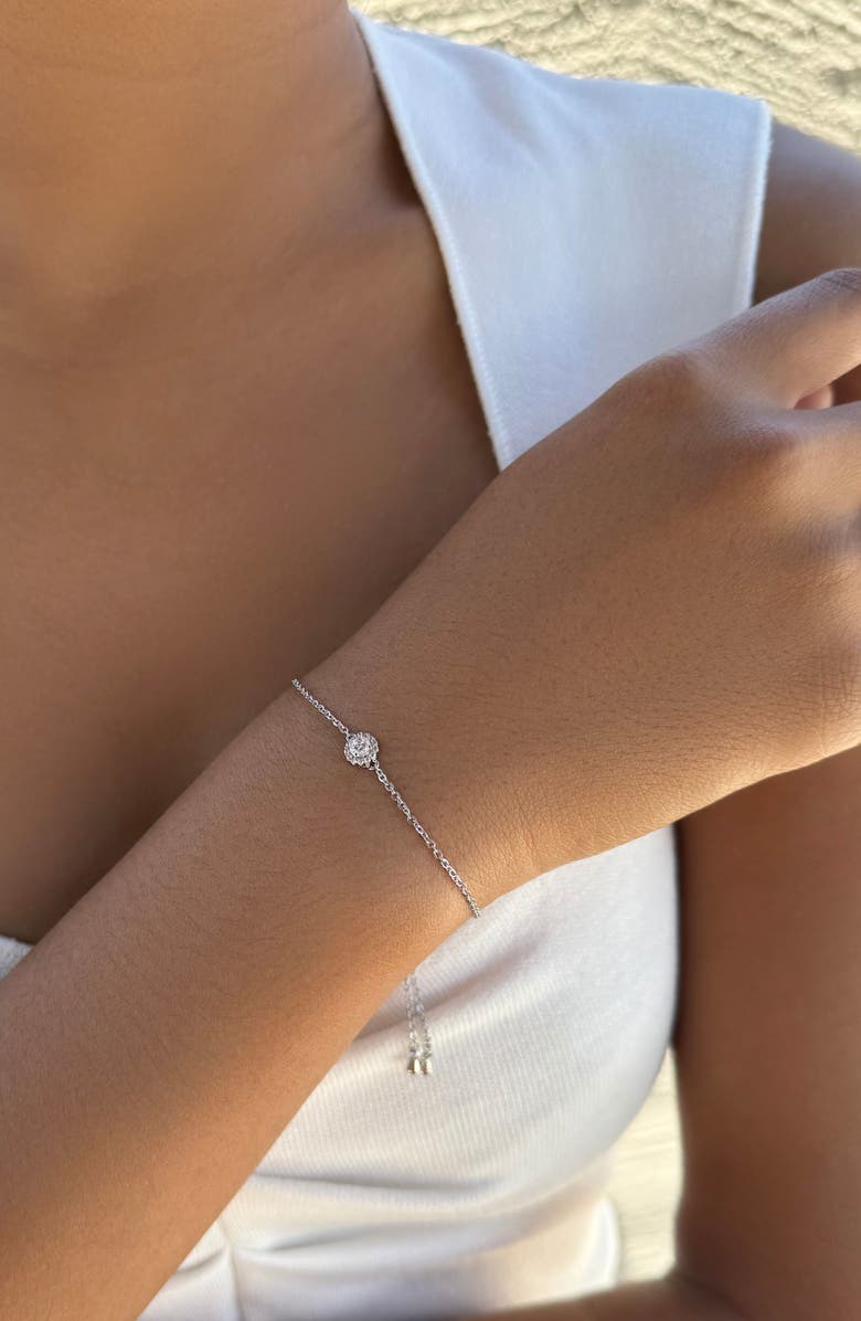 Adornia Cubic Zirconia Halo Charm Slider Chain Bracelet, Alternate, color, Silver