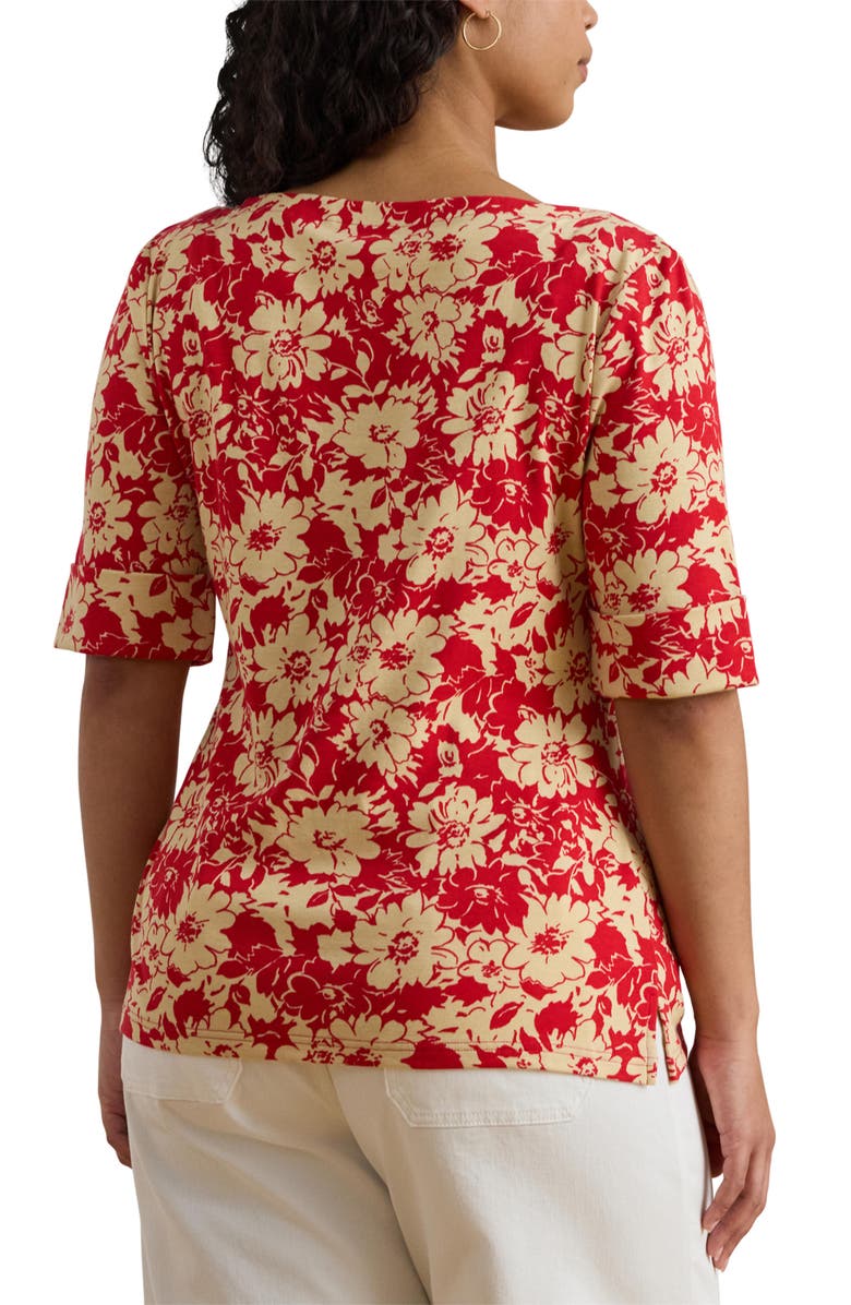 Lauren Ralph Lauren Floral Stretch Knit Top, Alternate, color, Red/ Tan