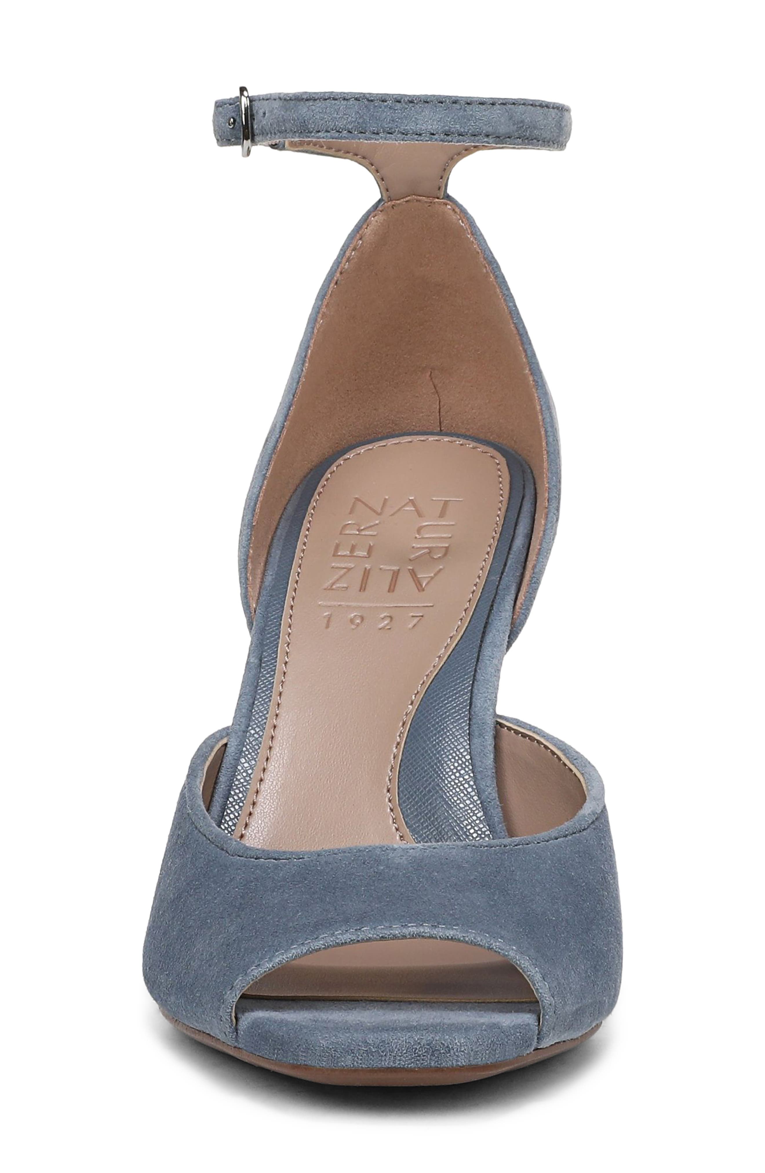 Naturalizer Asha Ankle Strap Peep Toe Pump, Alternate, color, Blue Ash Suede