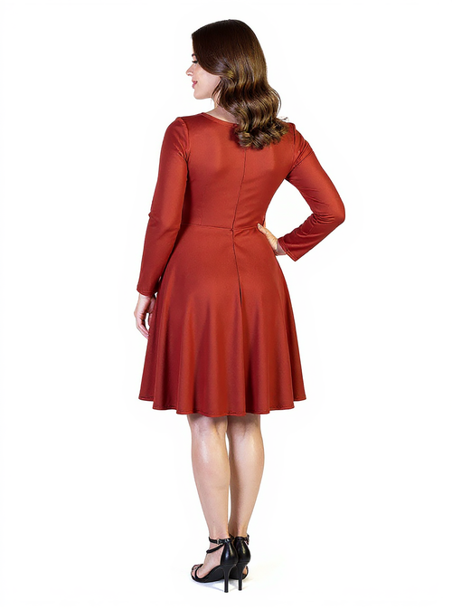 24seven Comfort Apparel Long Sleeve Flared Maternity Mini Dress In Brown