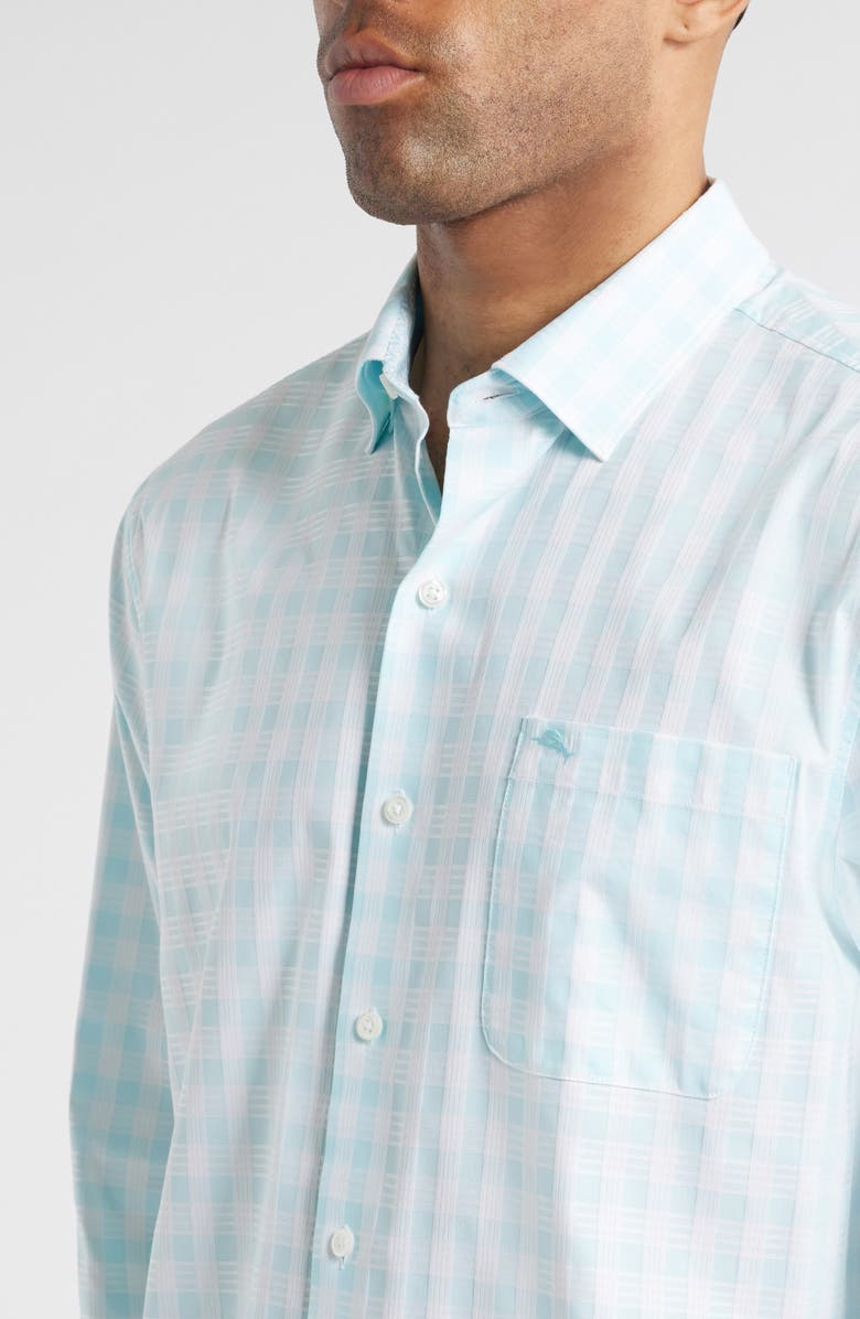 Tommy Bahama Sarasota Stretch Check IslandZone<sup>®</sup> Button-Up Shirt, Alternate, color, Aqua Mist