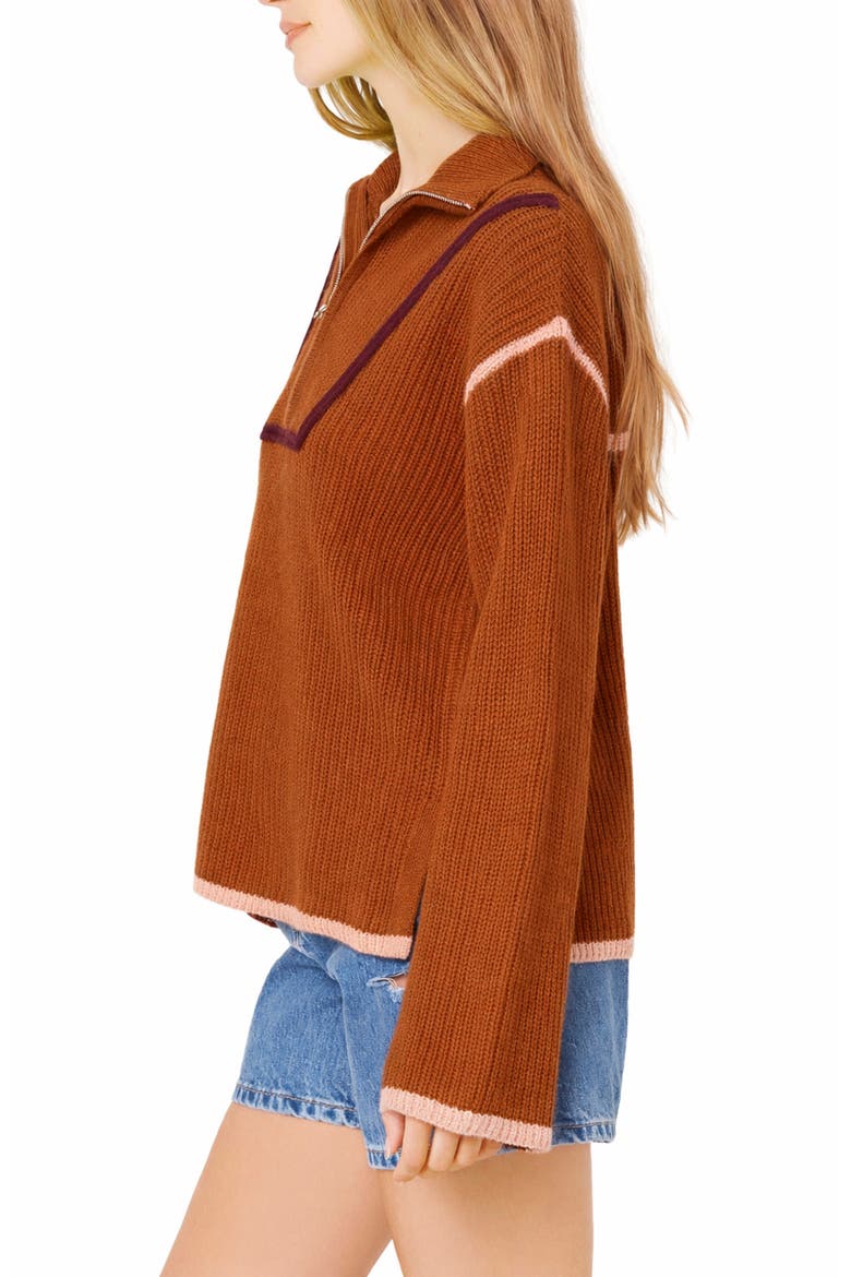 Color Accent Half-Zip Pullover, Alternate, color, MOCHA MULTI