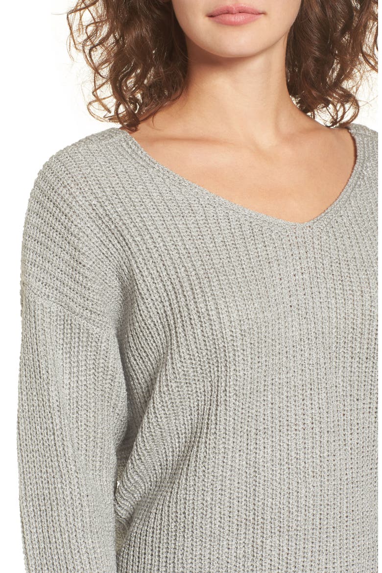 Twist Back Sweater, Alternate, color, HEATHER GREY