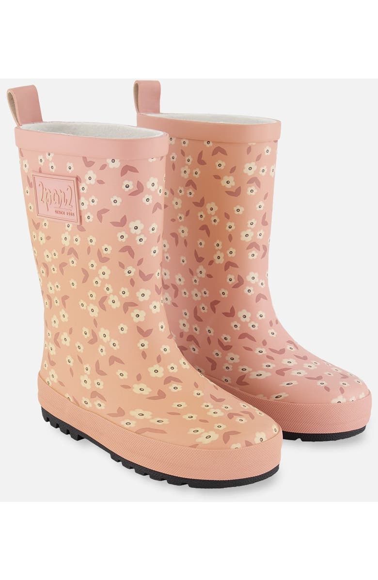 Deux par Deux Girl's Printed Rain Boots Small White Flowers On Pale Pink, Main, color,