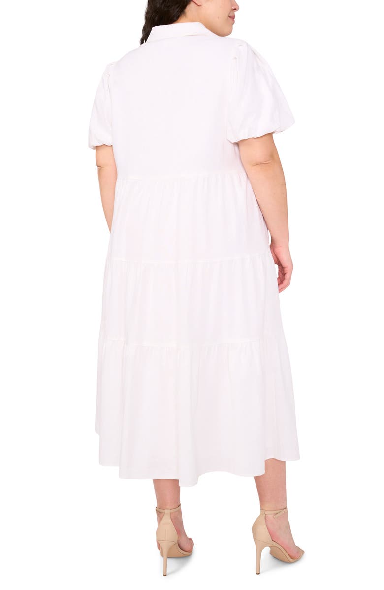 CeCe Puff Sleeve Tiered Linen Blend Maxi Shirtdress, Alternate, color, Ultra White