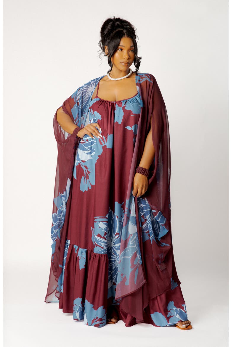Floral Robe with Wristband, Alternate, color, BROWN MULTI