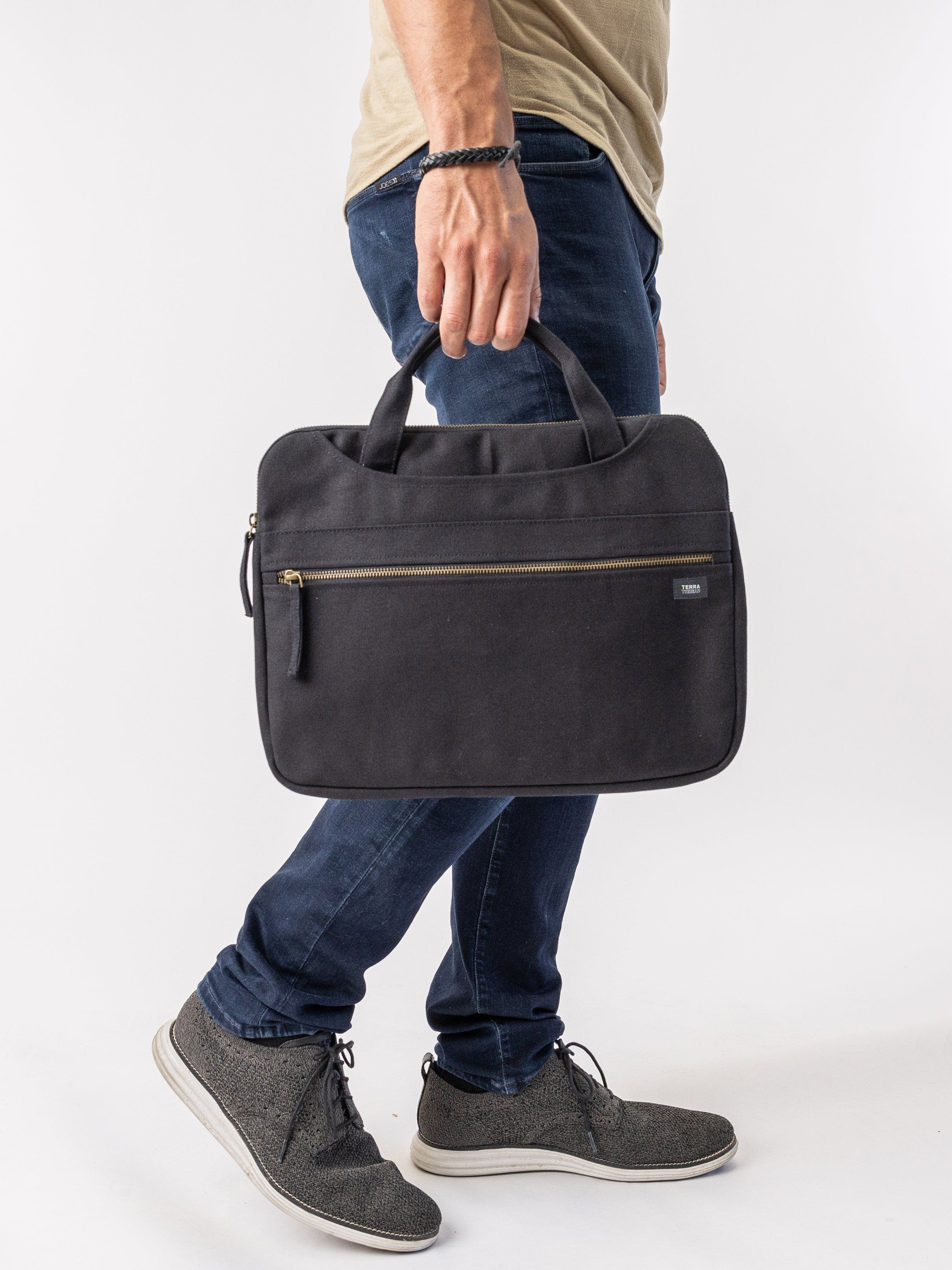 Terra Thread Organic Cotton Laptop Sleeve With Handles, Alternate, color, Ivory Black