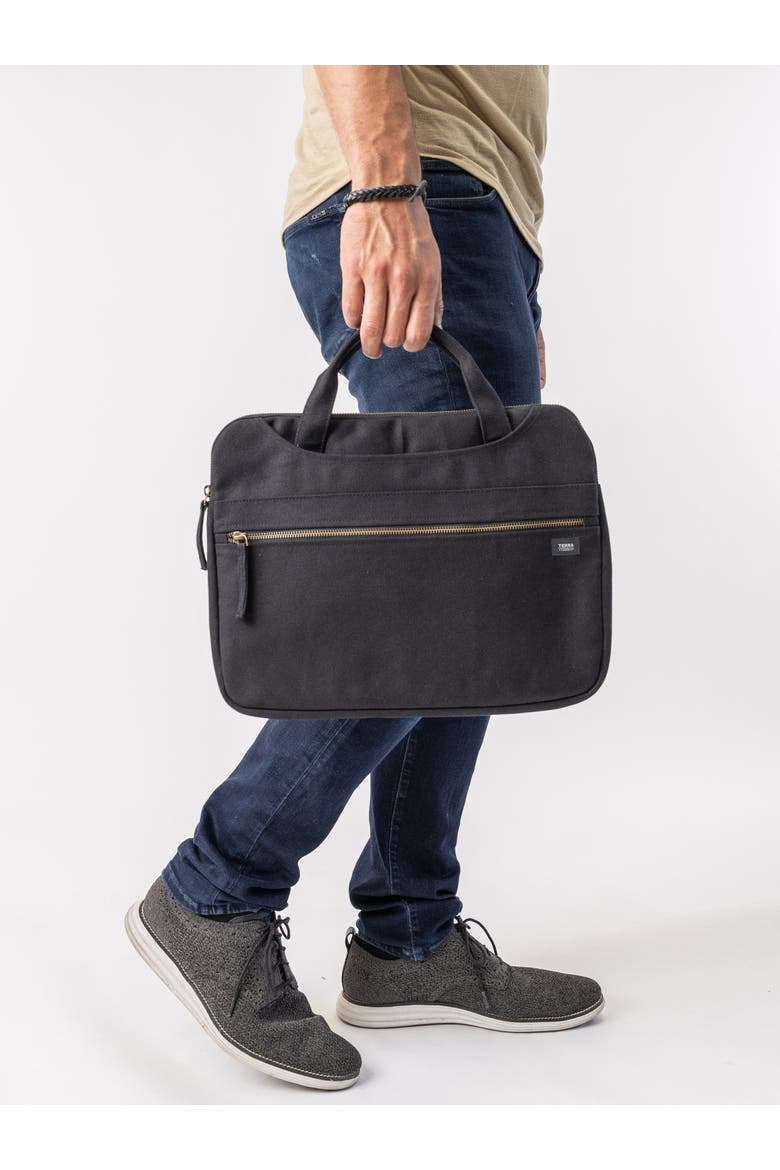 Organic Cotton Laptop Sleeve With Handles, Alternate, color, Ivory Black