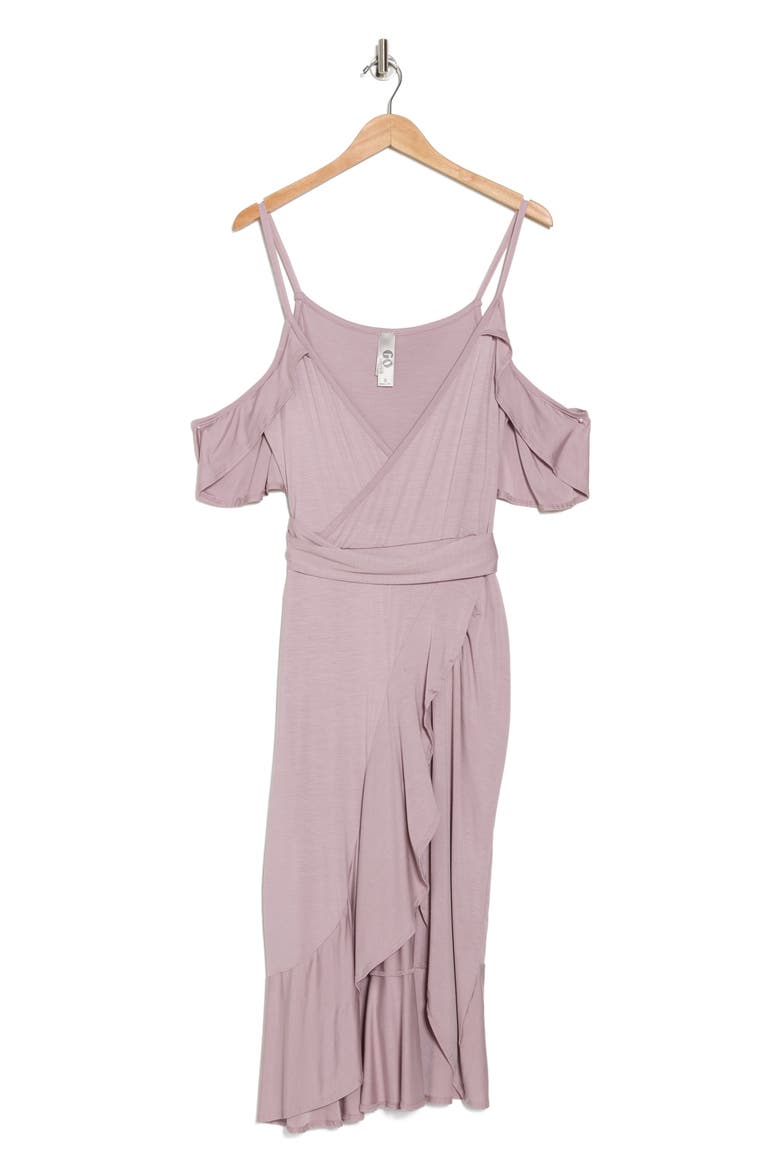 Cold-Shoulder Wrap Dress, Alternate, color, ELDERBERRY