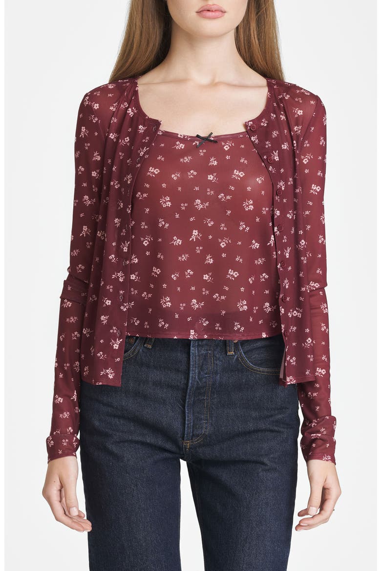 Maude Camisole & Cardigan Set, Alternate, color, BURGUNDY DITSY
