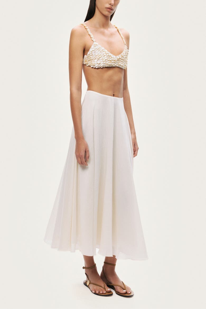 Flowy High-Waisted Midi Skirt, Alternate, color, Ivory