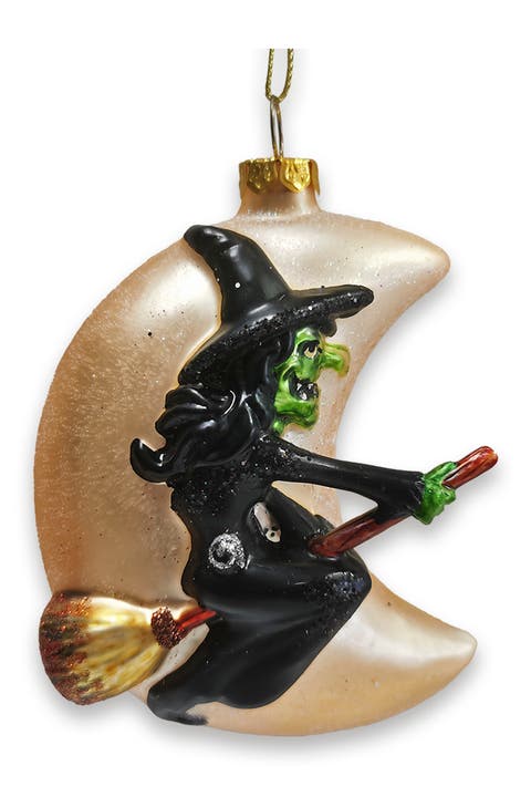 Wicked Witch Crescent Moon Glass Ornament