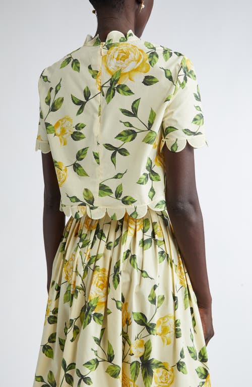 Oscar De La Renta English Roses Scalloped Crop Poplin Blouse In Yellow/soft Yellow