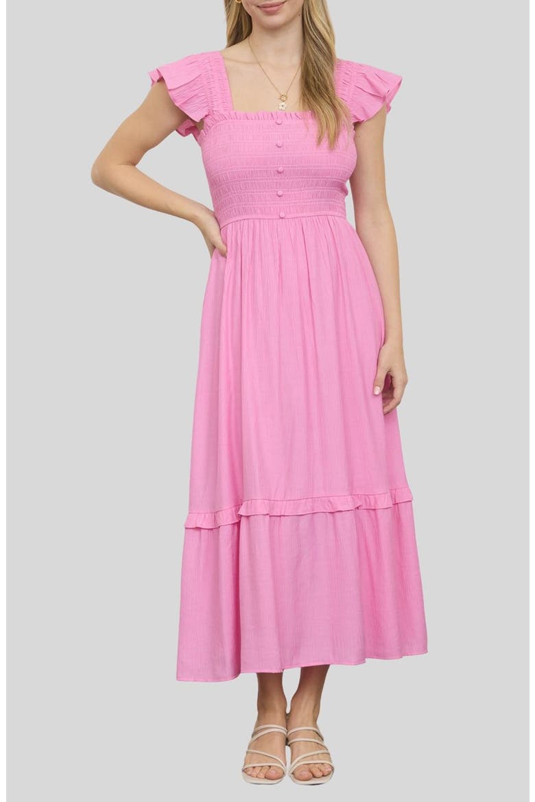 Smocked Bodice Tiered Maxi Dress, Main, color, PINK
