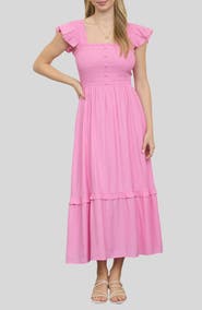 Blu Pepper Smocked Bodice Tiered Maxi Dress