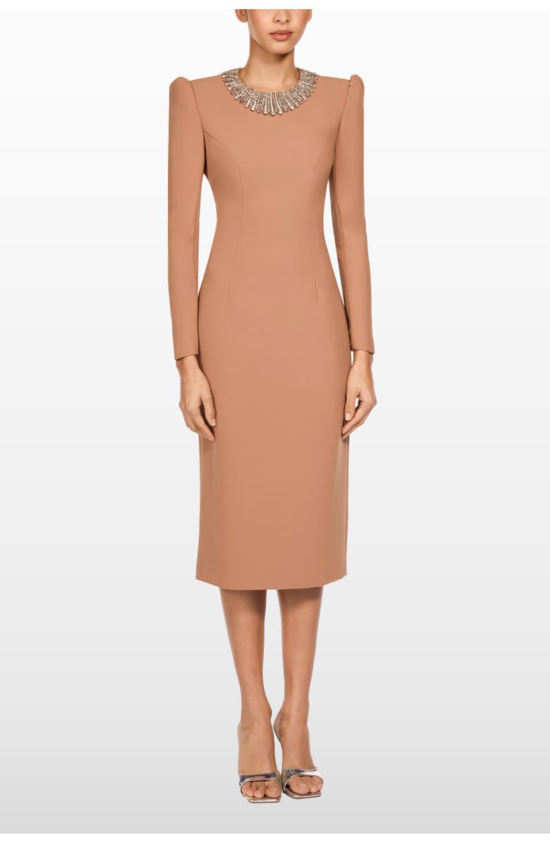 Jenny Packham Cora Long-Sleeve Midi Dress, Alternate, color, Tawny
