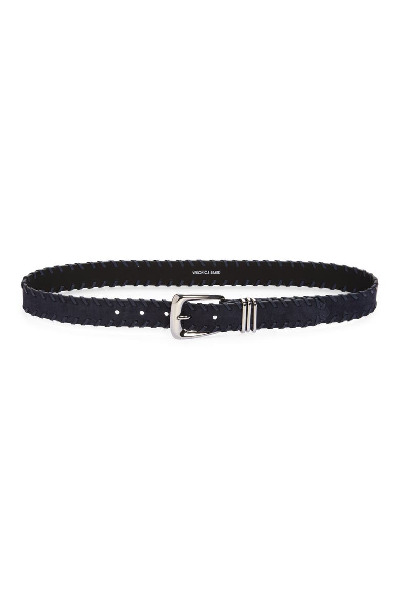 Whipstitch Suede Belt, Main, color, NAVY
