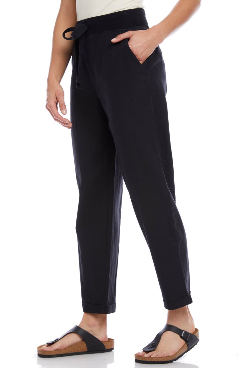 Linen Blend Drawstring Pants, Alternate, color, BLACK