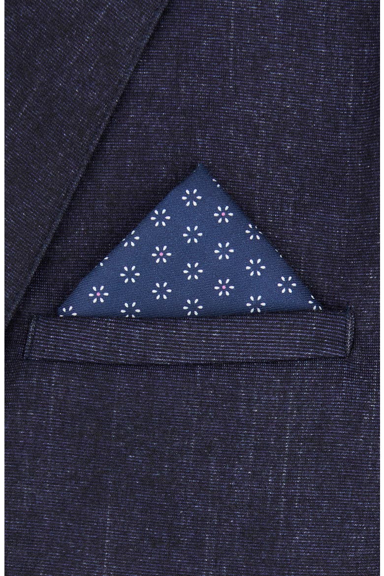 Men's Geo Flower Cotton Pocket Square, Alternate, color, NAVY