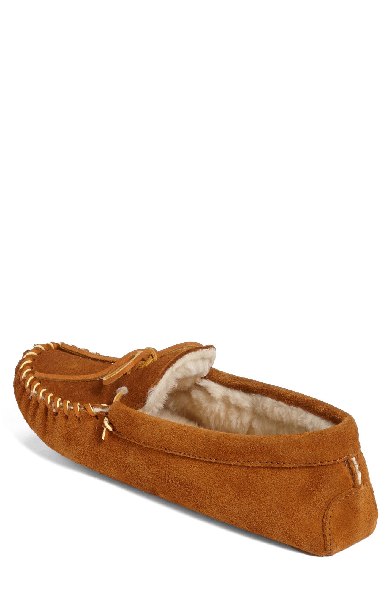 Minnetonka Softsole Slipper with Faux Fur Lining, Alternate, color, Brown Suede