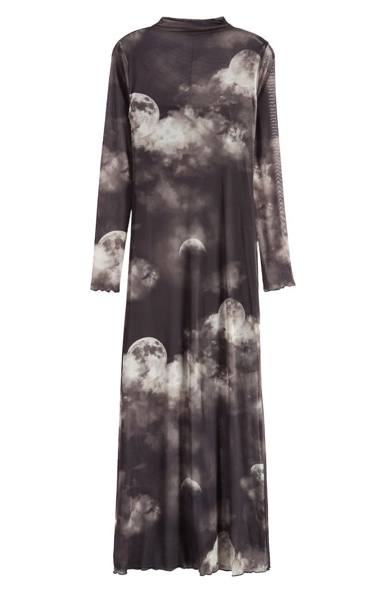 Noisy may Luna Mock Neck Long Sleeve Mesh Dress, Alternate, color, Black Aop Moon