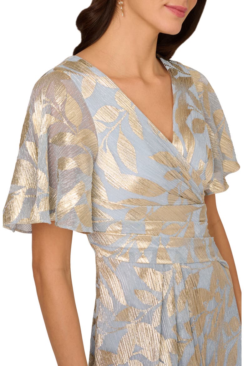 Metallic Leaf Jacquard Draped Gown, Alternate, color, LIGHT BLUE/ GOLD