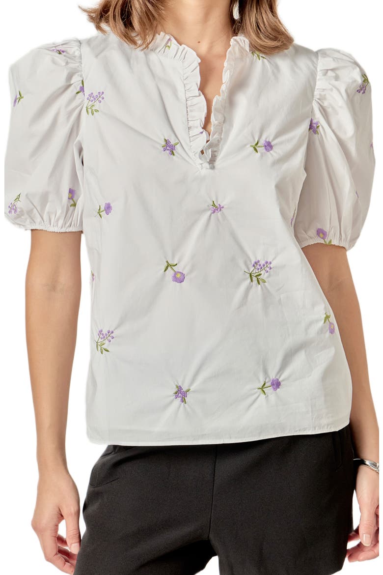 Floral Embroidery V-Neck Top, Alternate, color, WHITE
