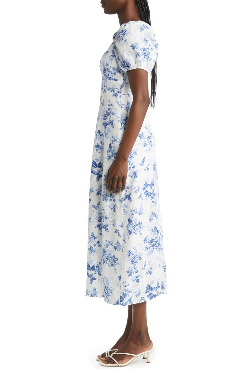 & Other Stories Floral Puff Sleeve Linen Dress, Alternate, color, White W. Blue Floral Perla Aop