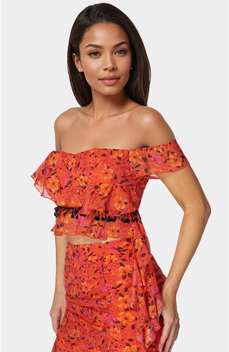 bebe Ruffle Fringe Top, Alternate, color, Vibrant Desert Flowers