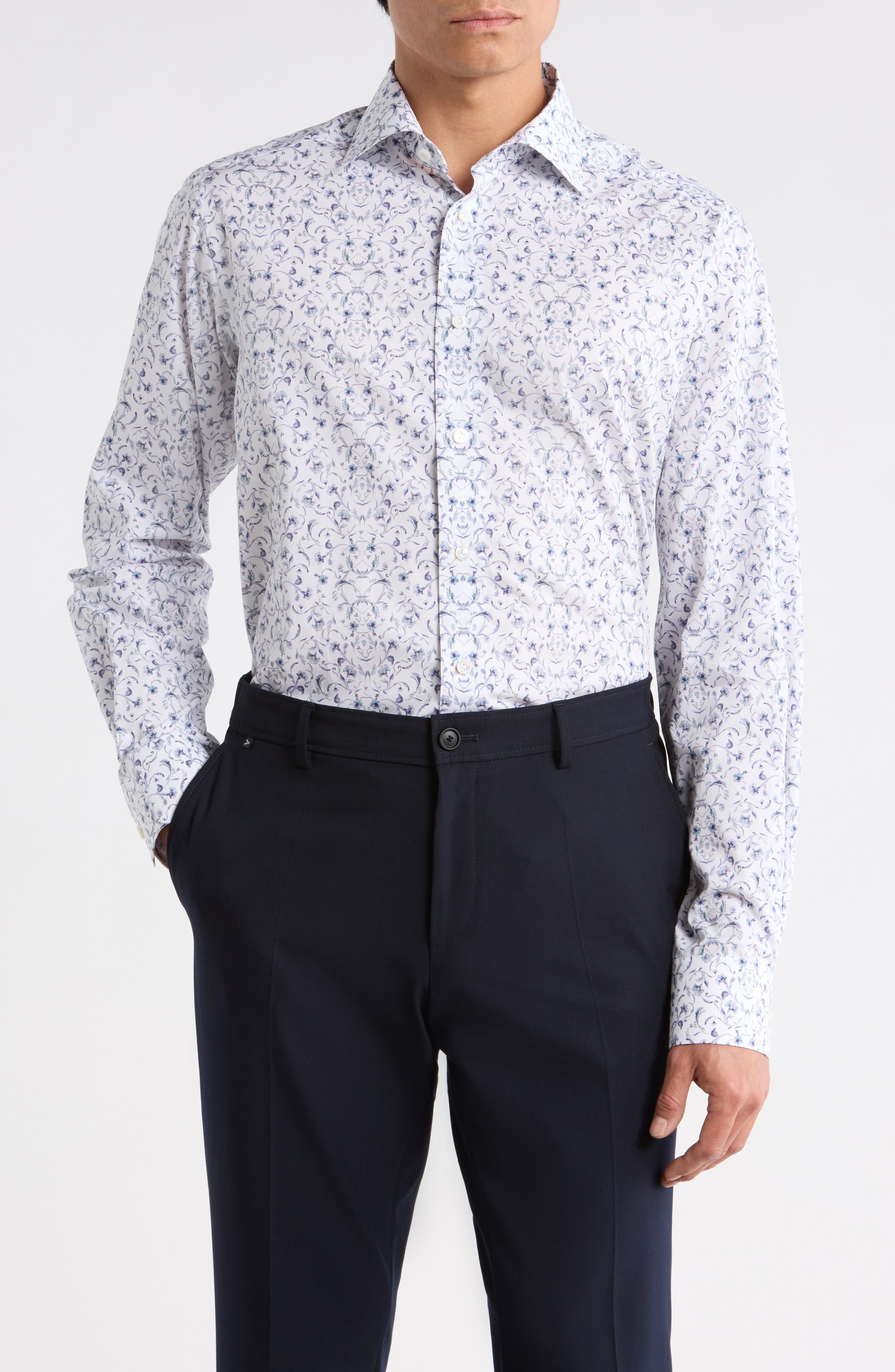 Eton Contemporary Fit Floral Fine Cotton Twill Dress Shirt