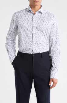 Eton Contemporary Fit Floral Fine Cotton Twill Dress Shirt