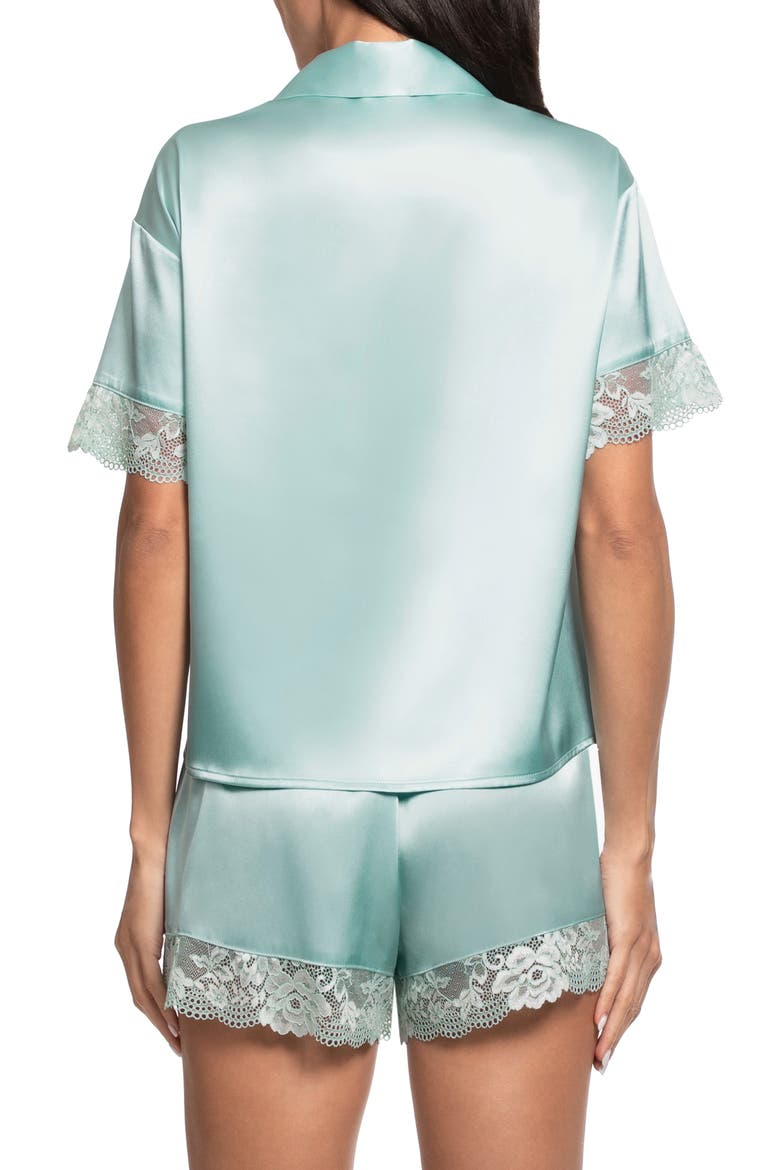 Lillie Lace Trim Satin Shorts Pajamas, Alternate, color, PALE TURQUOISE