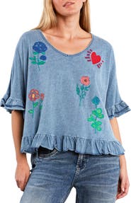 Billy T Floral & Heart Ruffle T-Shirt