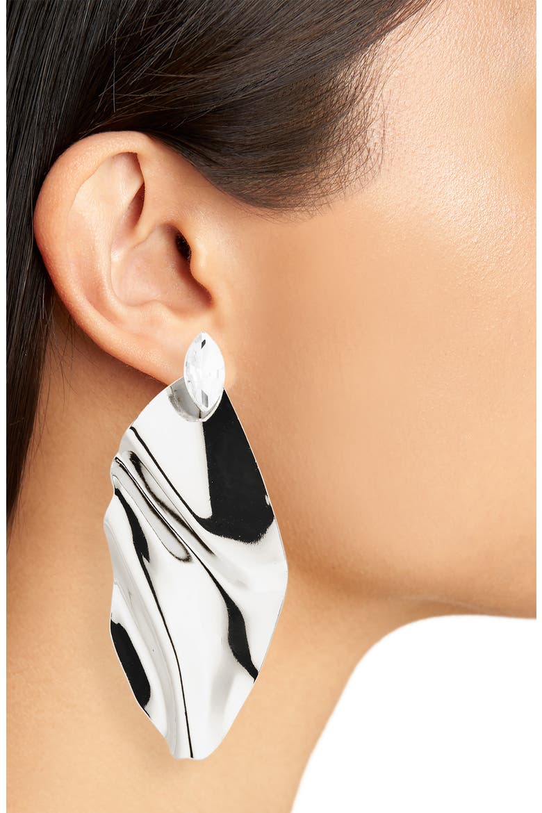 Crystal & Leaf Statement Drop Earrings, Alternate, color, SILVER CRYSTAL