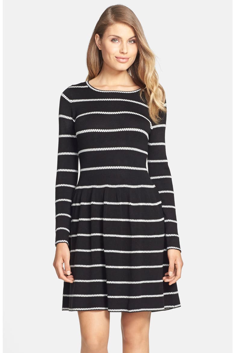 Knit Fit & Flare Dress, Alternate, color, BLACK/ IVORY