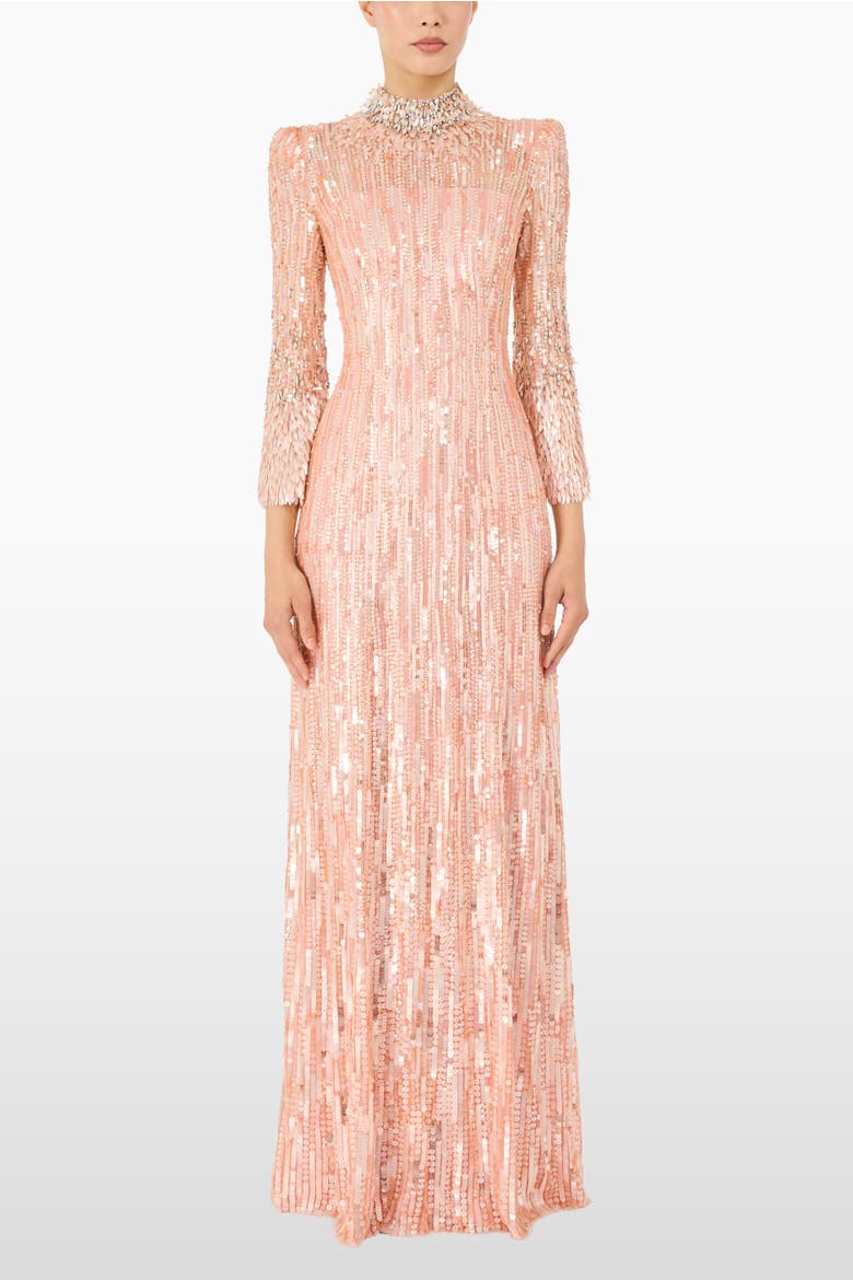 Memphis Sequin-Embellished Maxi Dress, Alternate, color, Peach Fizz