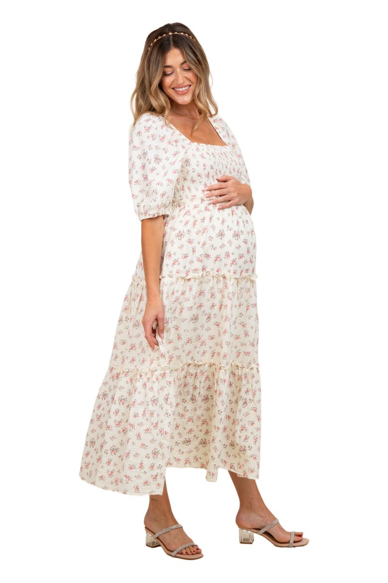 Floral Smocked Ruffle Tiered Maxi Dress, Alternate, color, Pink