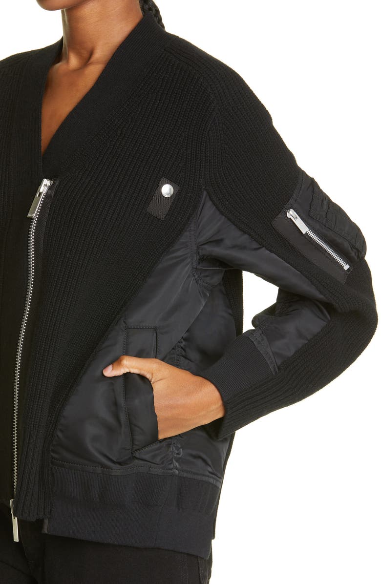 Sacai Hybrid Wool & Nylon Twill MA-1 Sweater Jacket, Alternate, color,