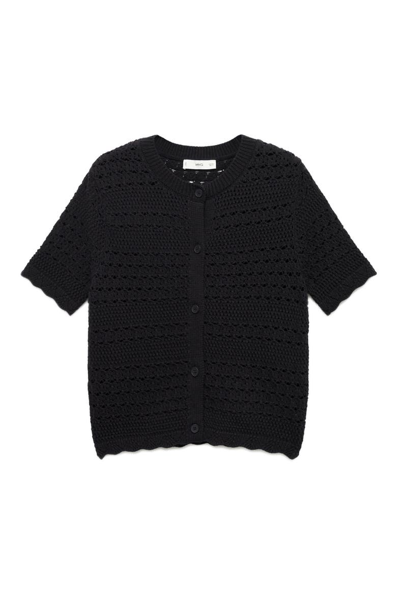 Open Stitch Short Sleeve Cotton Cardigan, Main, color, BLACK