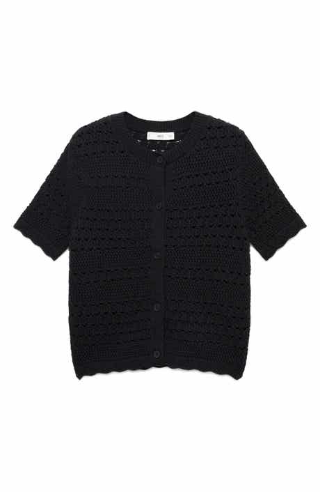 MANGO Open Stitch Short Sleeve Cotton Cardigan