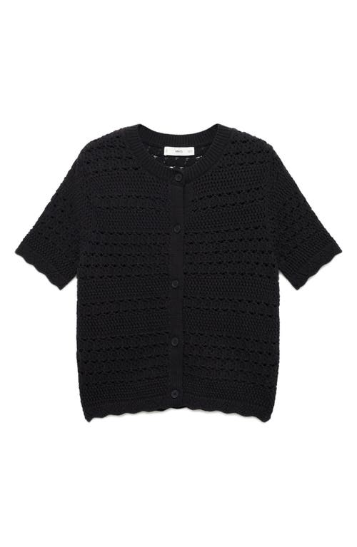 Mango Open Stitch Short Sleeve Cotton Cardigan In Black